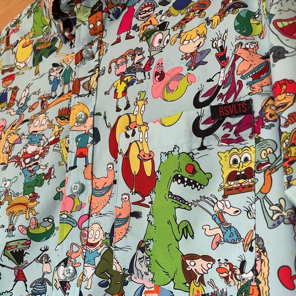 RSVLTS Nickelodeon Cartoon Print Casual Shirt - Blue and Green - Picture 2 of 6